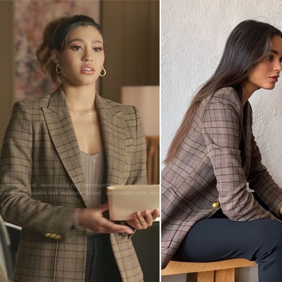 A.L.C Hicks Blazer Brown Bordeaux Blue Gold Plaid One-Button Size 14 - Picture 11 of 14